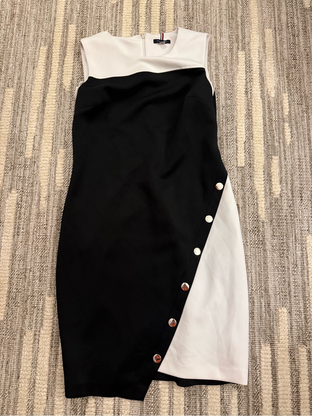 Tommy Hilfiger Black and White Asymmetric Button Pencil Skirt